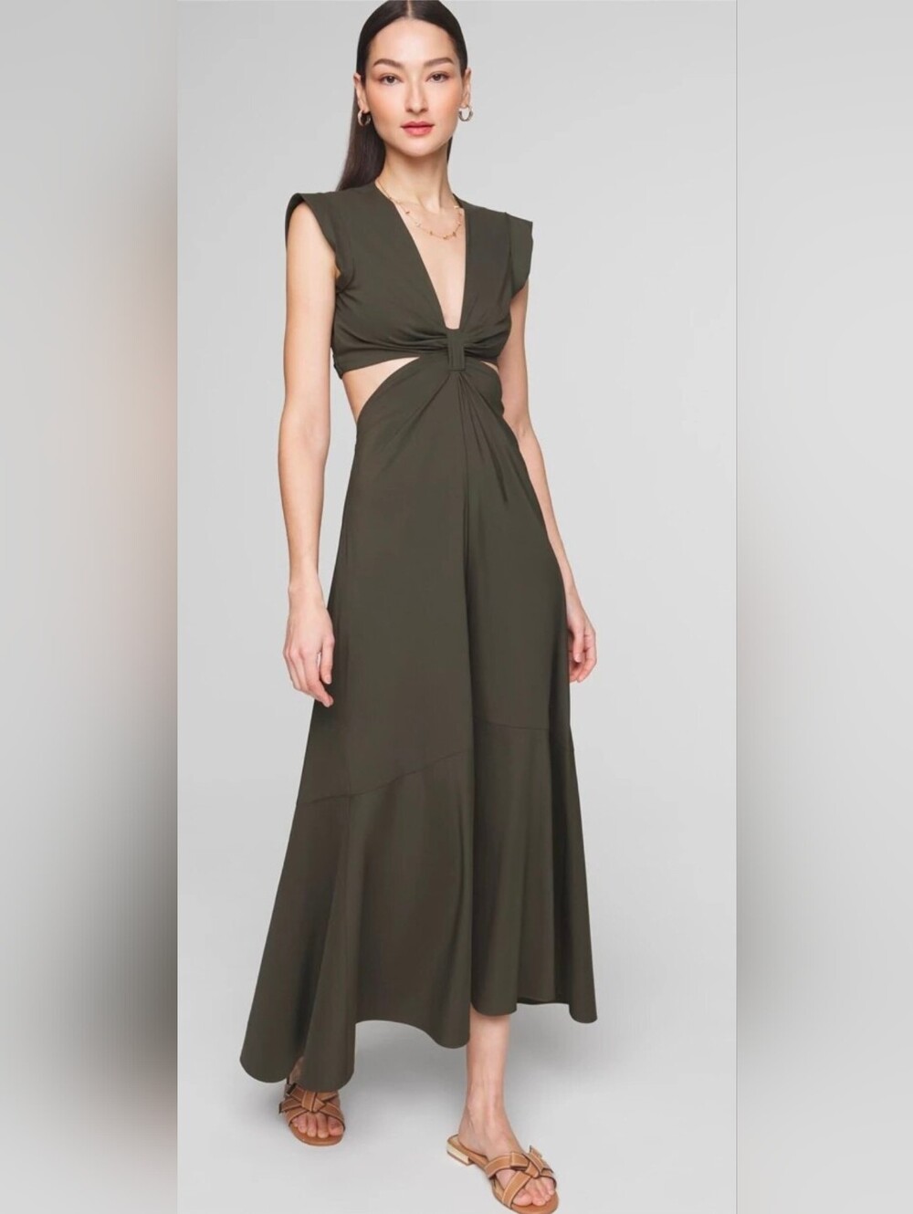 White House Black Market Olive Twist-Front Midi Dress